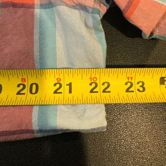 Gap Large Plaid Button Up Shirt Short Sleeve Blue & Pink Standard Fit Preppy - Picture 6 of 7